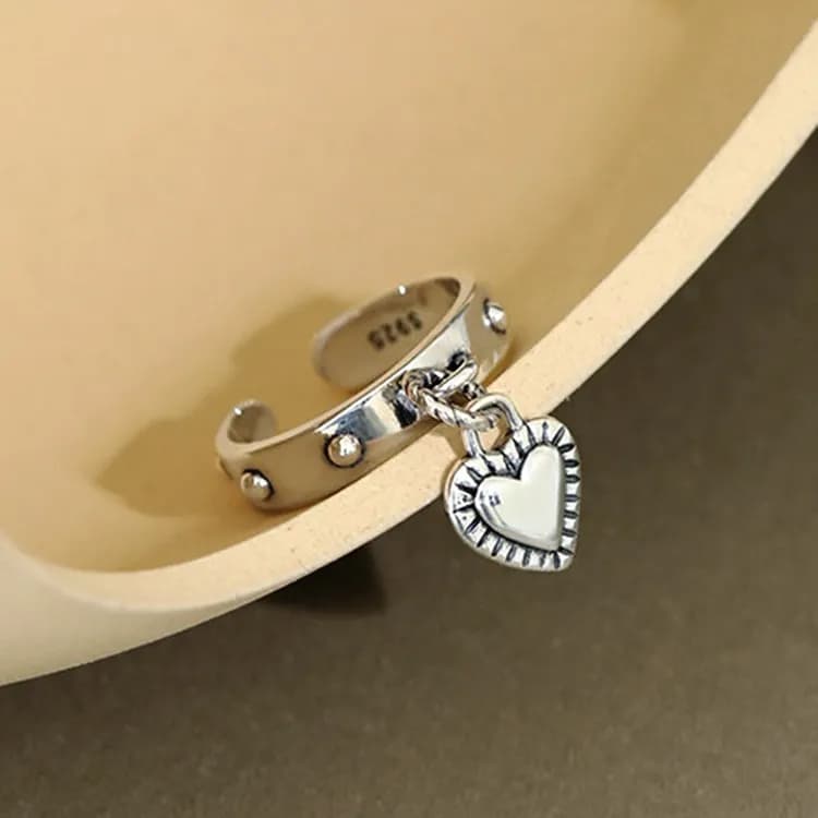 925 Sterling Silver Heart Pendant ​Adjustable Rings For Women Wedding Luxury Jewelry Wholesale  and - 2