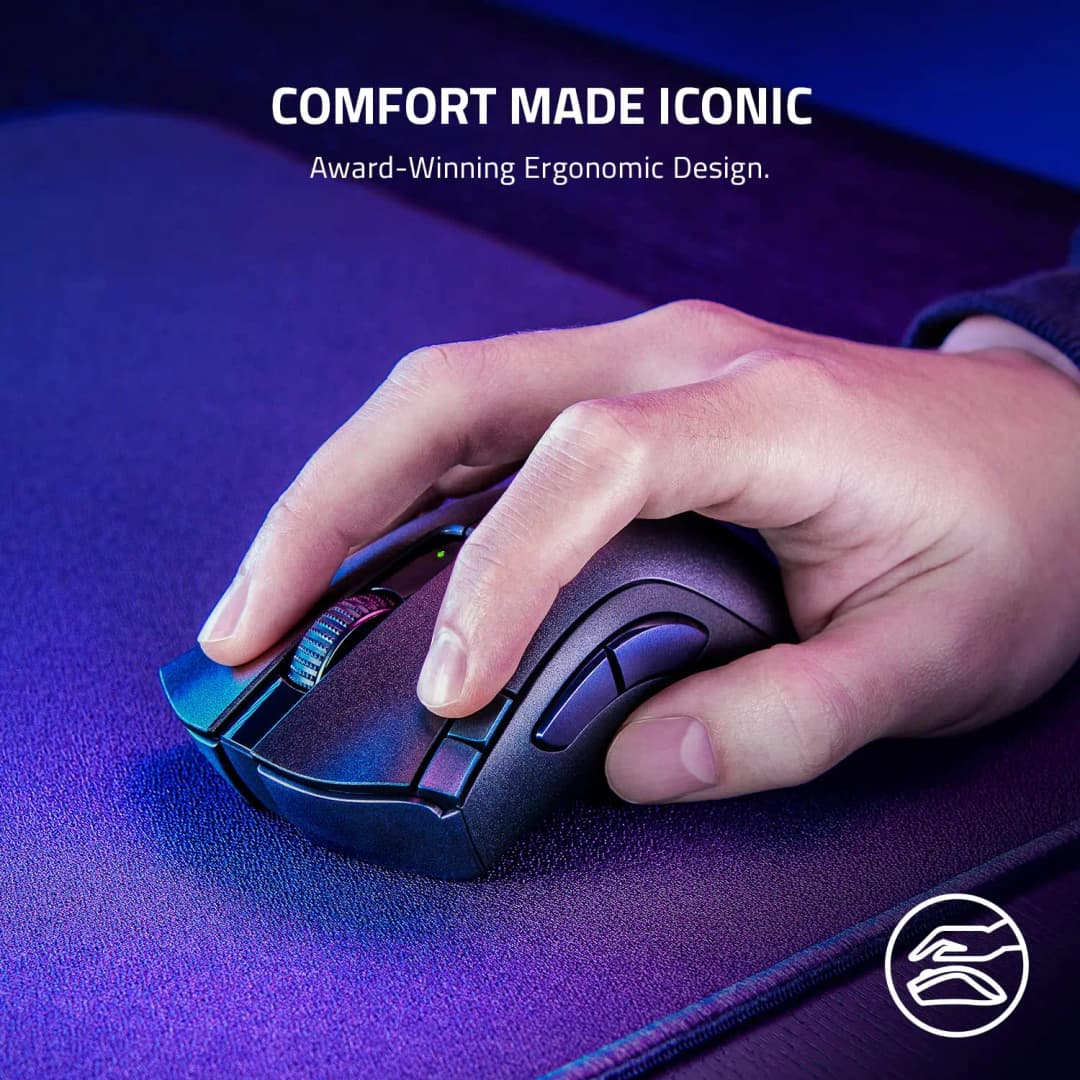 فأرة Razer DeathAdder V2 X HyperSpeed، عمر بطارية 235 ساعة، 7 أزرار قابلة للبرمجة، مفاتيح ميكانيكية من الجيل الثاني، مستشعر بصري 14K DPI - 2