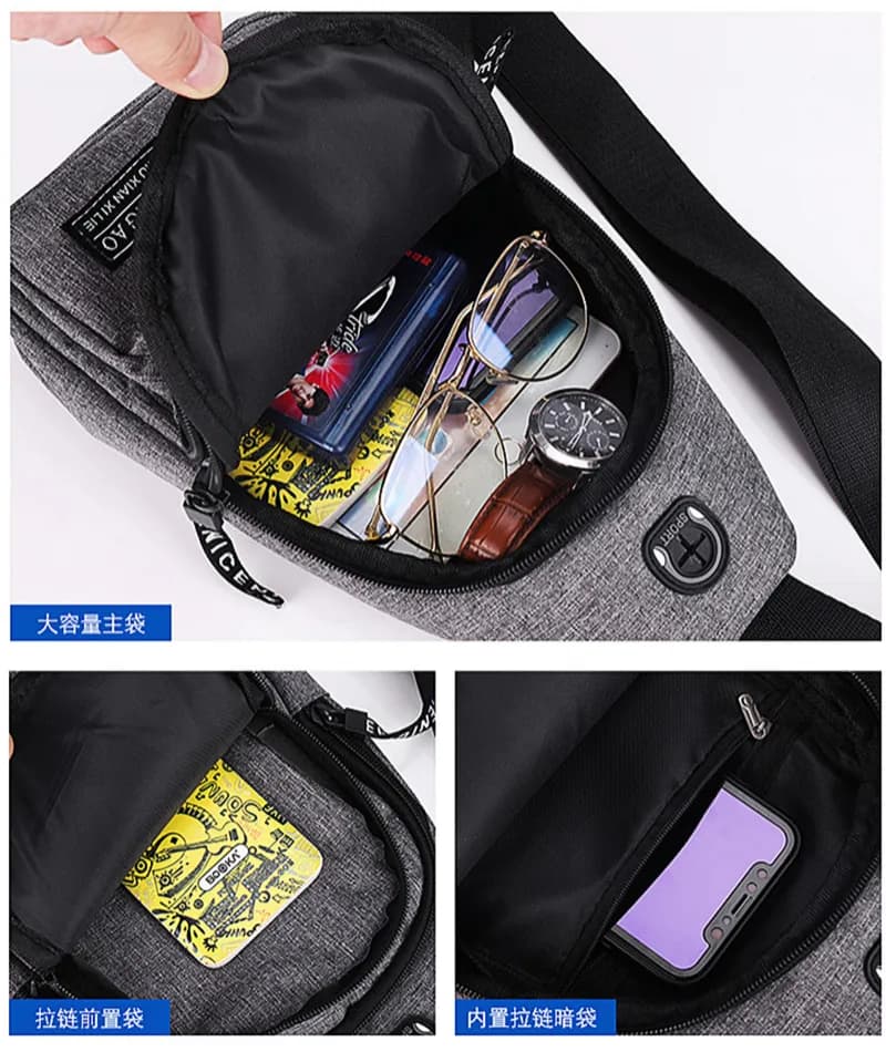 Men's Bag Solid Color Men's Chest Bag Outdoor Casual Fashionable Small Satchel Canvas Handbag Zipper Messenger Fashion Bags - 6