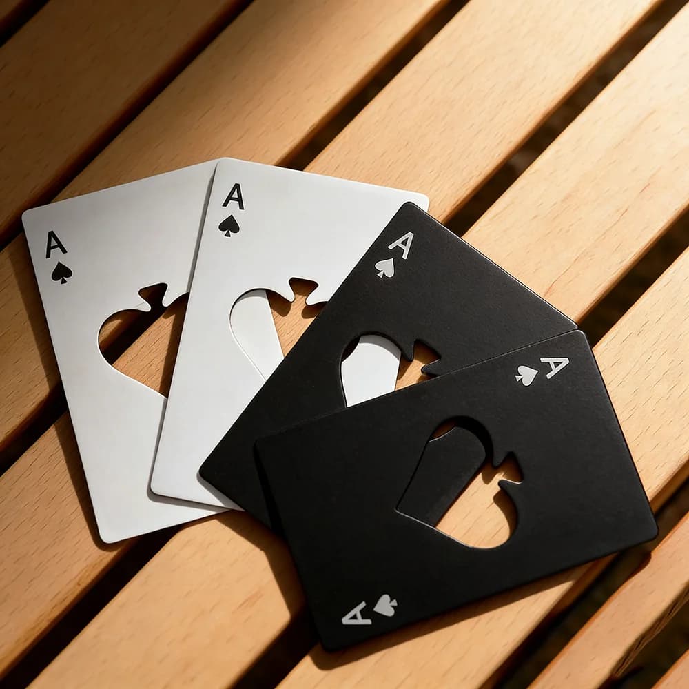 أداة جيب محمولة من الفولاذ المقاوم للصدأ فتاحة زجاجات على شكل آس الكؤوس، فتاحة أغطية مشروبات غازية وبيرة صغيرة على شكل بوكر هدية لعب الورق - 5