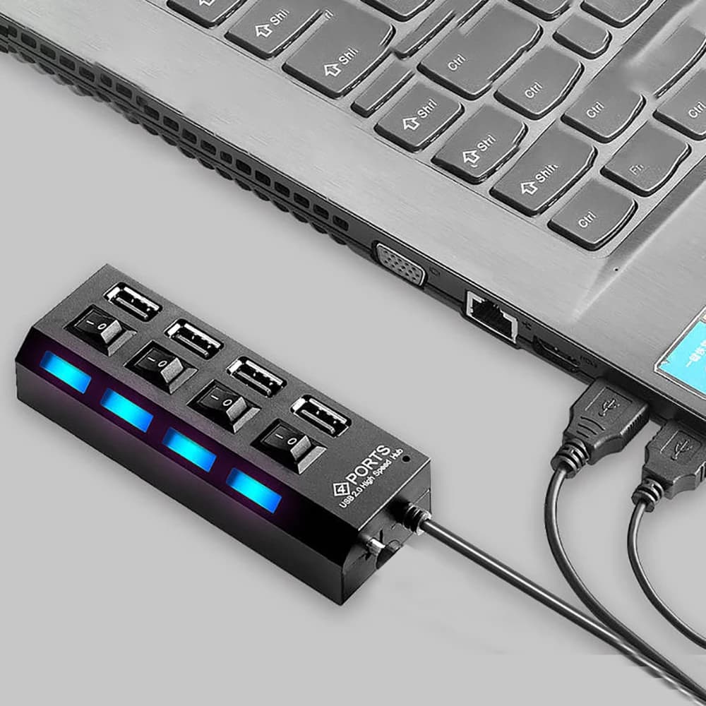 محول USB 4-IN-1 مع مفتاح تشغيل/إيقاف، متوافق مع USB 2.0 لملحقات الكمبيوتر المحمول - 3