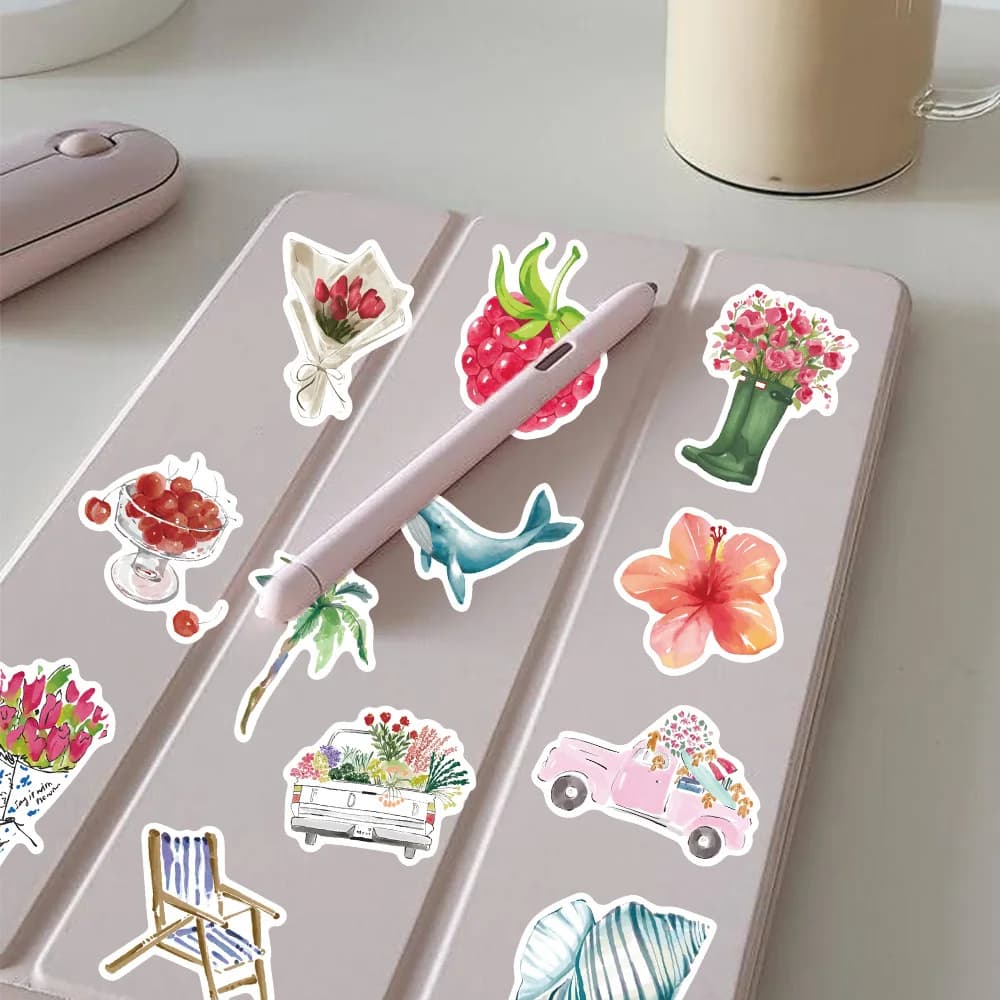 50/100pcs Watercolor Dairy Stickers Decals For Phone Laptop Scrapbook Luggage Helmet DIY Graffiti Aesthetic Stickers Gifts - 4