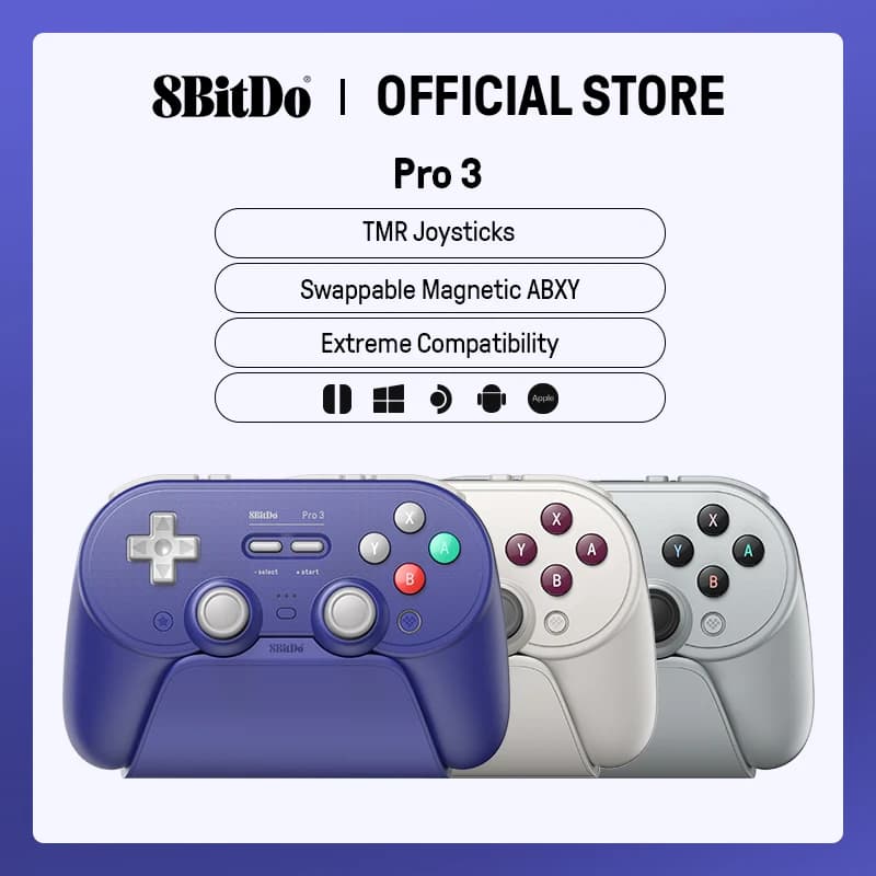 وحدة تحكم الألعاب اللاسلكية 8BitDo Pro 3 لجهاز Switch 1/2 وويندوز وأبل، مع عصي تحكم TMR، وزناد قابل للتبديل، وأزرار قابلة للتبديل