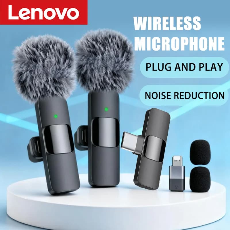 Lenovo ميني ميكروفون لافاليير لاسلكي محمول للبث المباشر تسجيل الصوت والفيديو الألعاب آيفون أندرويد