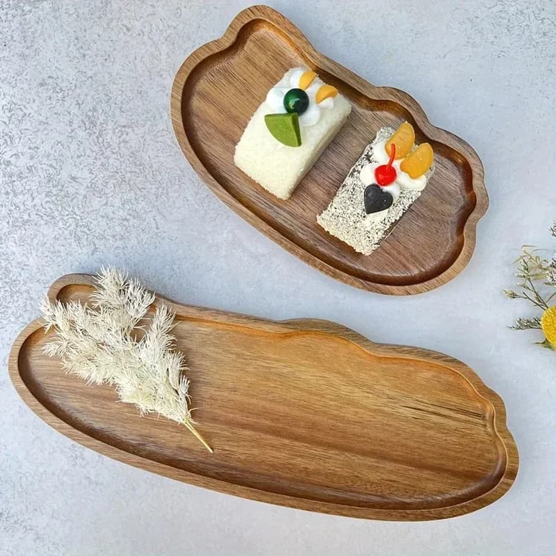 Japanese-Style Wooden Food Serving Tray for Coffee Fruit Desserts Candies Bread Snacks Cakes - Traditional Design Tableware - 5
