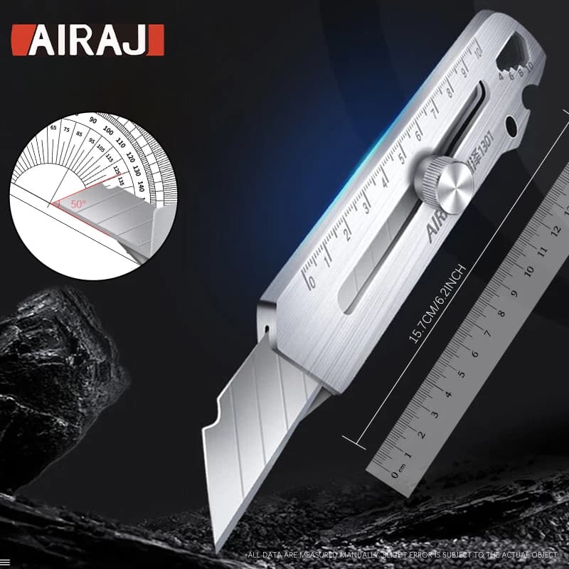 AIRAJ Multifunctional Utility Knife Retractable Sharp Cut Heavy Duty Steel Break Blade Paper Cut Industrial Grade Manual Tools - 6