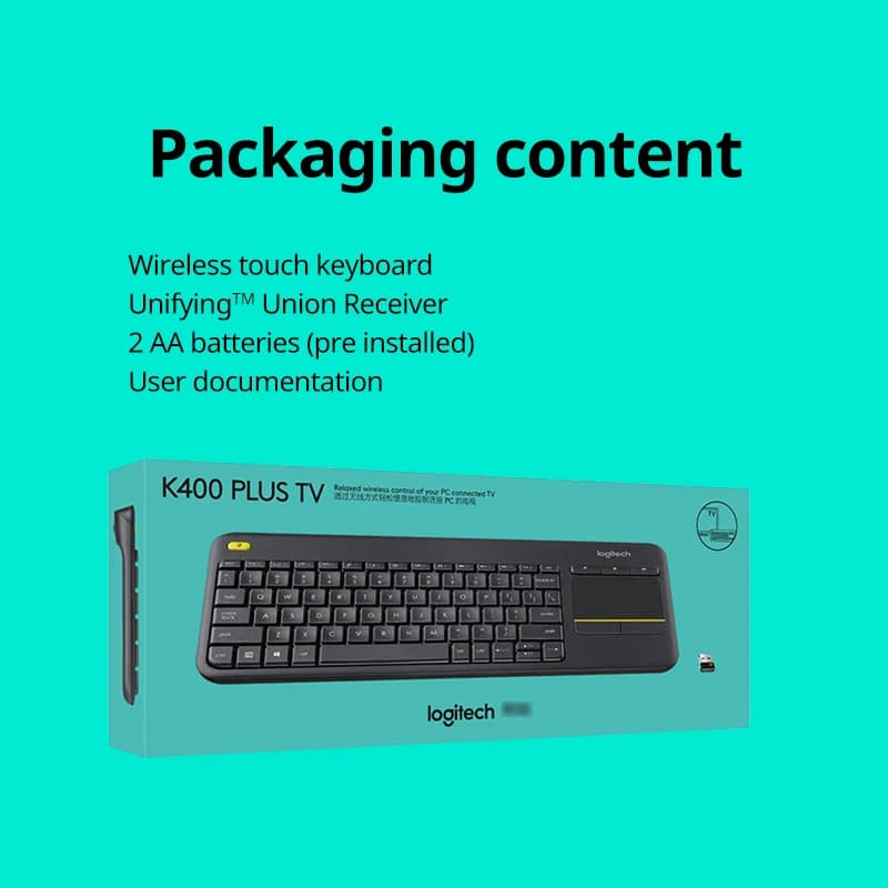 لوحة المفاتيح اللاسلكية Logitech K400 Plus مع لوحة لمس، متوافقة مع التلفزيون، بطارية طويلة الأمد، متوافقة مع ويندوز وأندرويد TV - 6