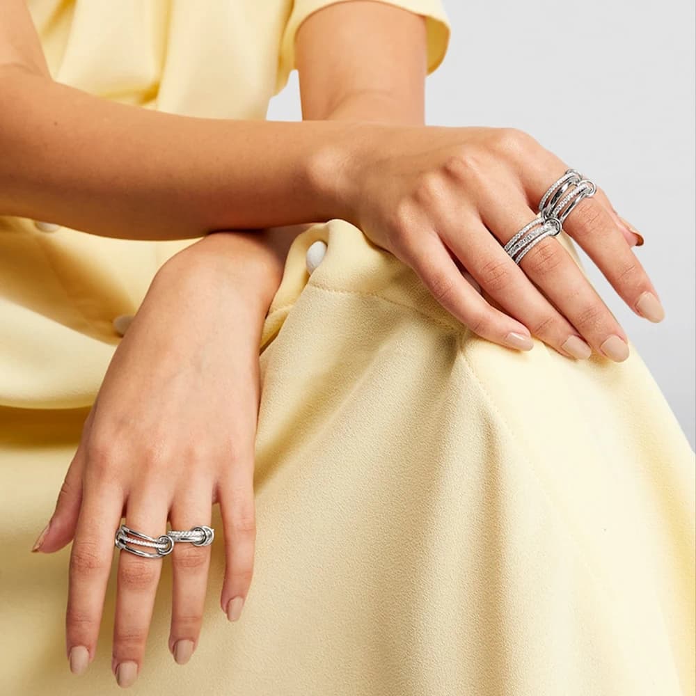 Luxury Cubic Zirconia Gold Plating Multilayer Connecting Rings for Women Fashion Mixed Color Stackable Finger Ring Party Jewelry - 5