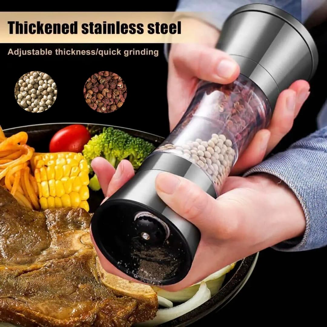 2-in-1 Adjustable Pepper Salt Grinder - Rustproof Stainless Steel Manual Mill with Double Heads & Coarseness Control - 4