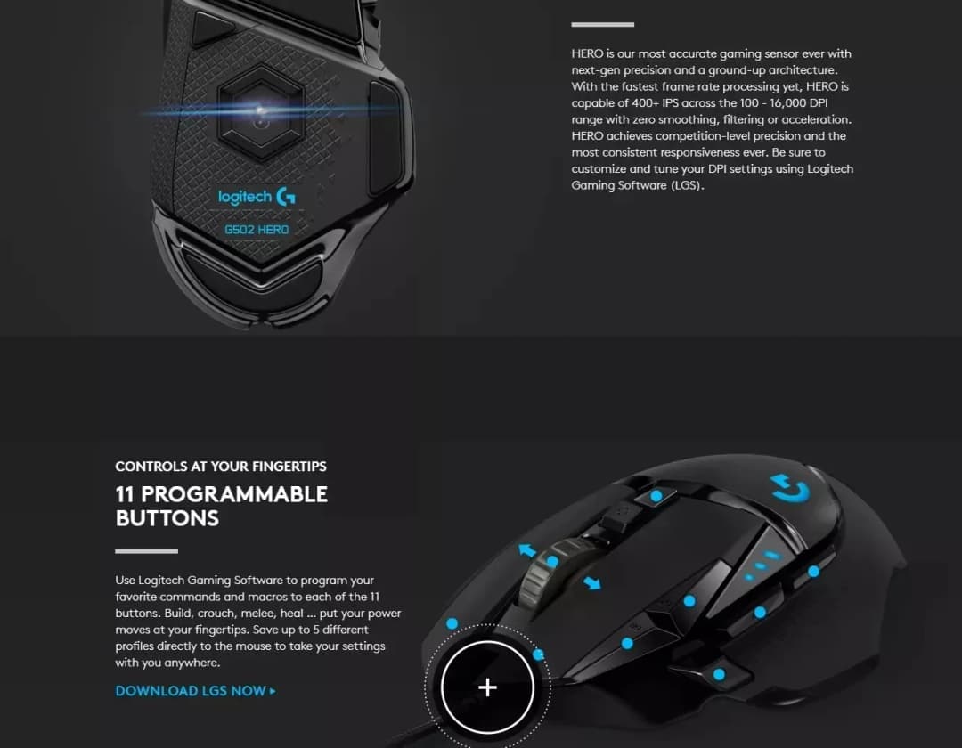 ماوس الألعاب السلكي لوجيتك G502 HERO مع 11 زر قابل للبرمجة، استجابة 1ms، معدل 1000Hz + G102/G203/G304/G305/M220/M170/M350 - 4