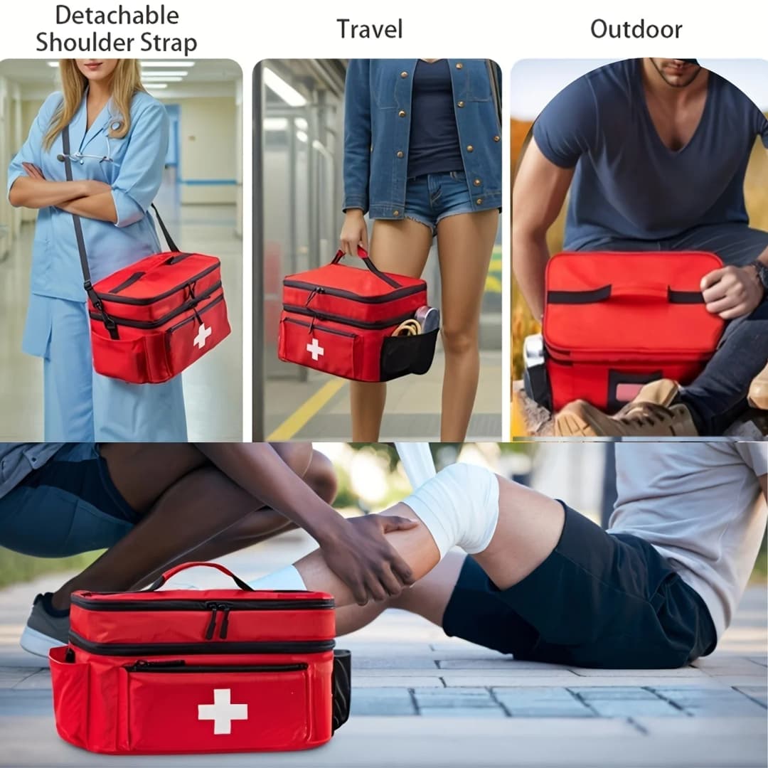 Double-layered Travel Medicine Storage Bag, Portable Emergency First Aid Kit, Large Capacity Front Pouch, Multiple Ways To Carry - 4