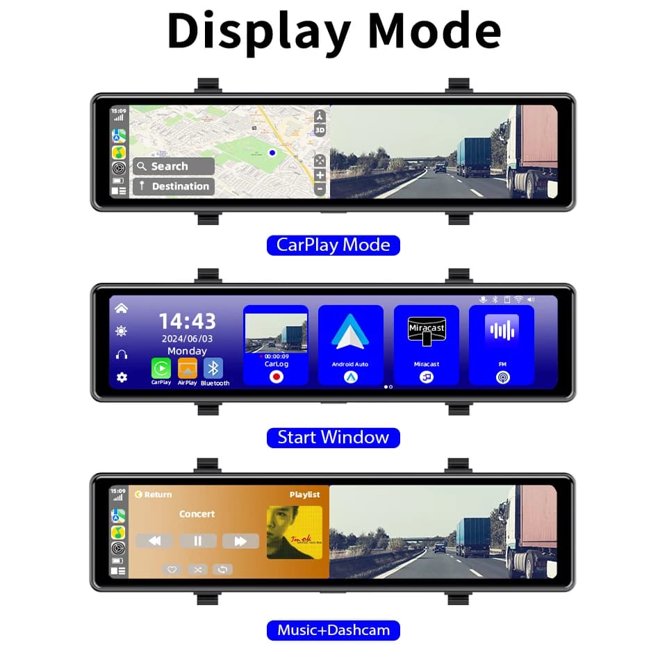 كاميرا لوحة القيادة عالية الدقة 4K مع نظام أندرويد وكاربلاي وواي فاي وبلوتوث وراديو FM ومدخل AUX وكاميرا خلفية اختيارية بدقة 1080 بكسل تدعم نظام تحديد المواقع العالمي وتسجيل فيديو السيارة - 5