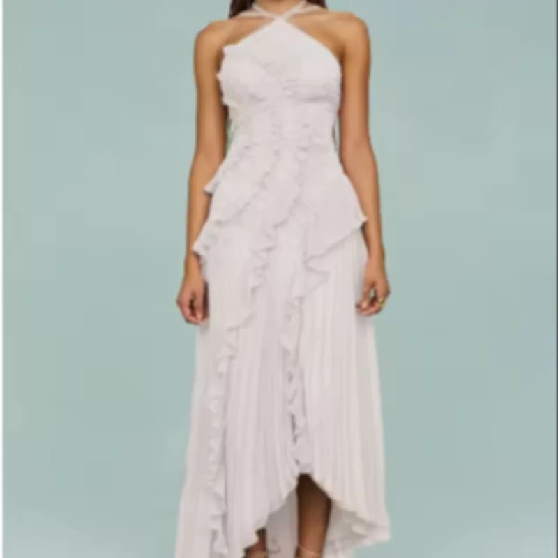 فستان طويل غير منتظم بحمالات رقبة للنساء فستان بدون أكمام وخصر عالي بدون ظهر صيف 2025 جديد أنيق للحفلات Y2k - 4