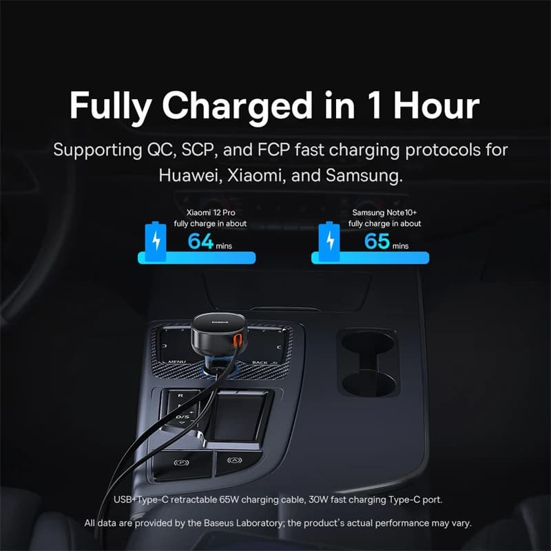 Baseus 60W Car Charger 2 in 1 Retractable Cable SCP 25W QC PD 30W Fast Car Phone Charger For iPad iPhone 16 15 14 13 Pro Samsung - 4