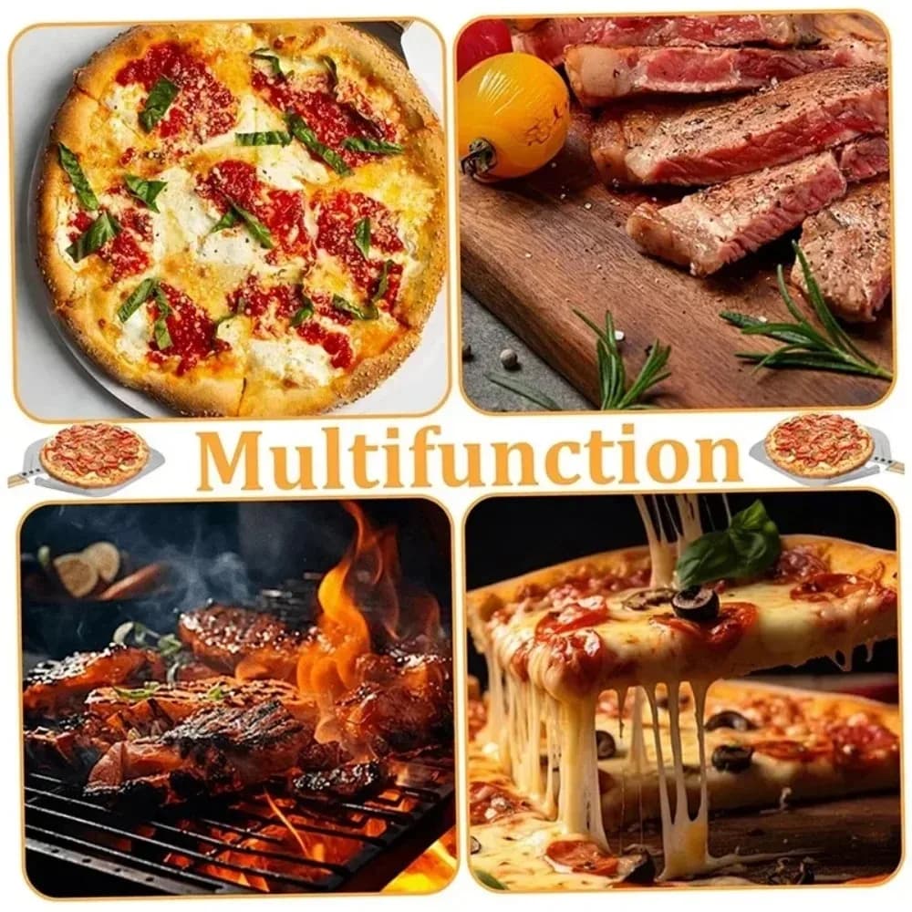 مجرفة بيتزا معدنية، سطح غير لاصق، مقبض خشبي، مثالية لنقل البيتزا والخبز - 4