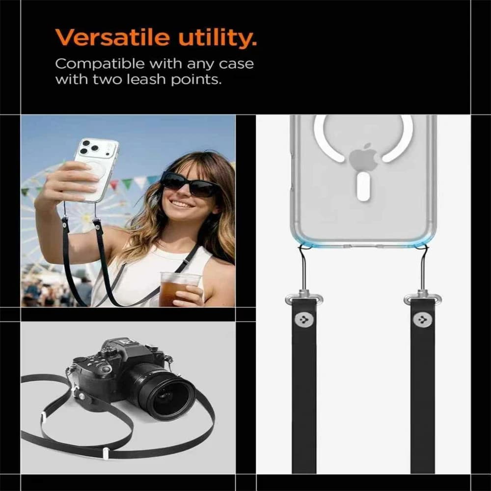 Spigen Adjustable Phone Lanyard Crossbody Neck Strap For Phone Keys Magnetic Length Adjustment Hybrid Nylon Suede Universal Fit - 3