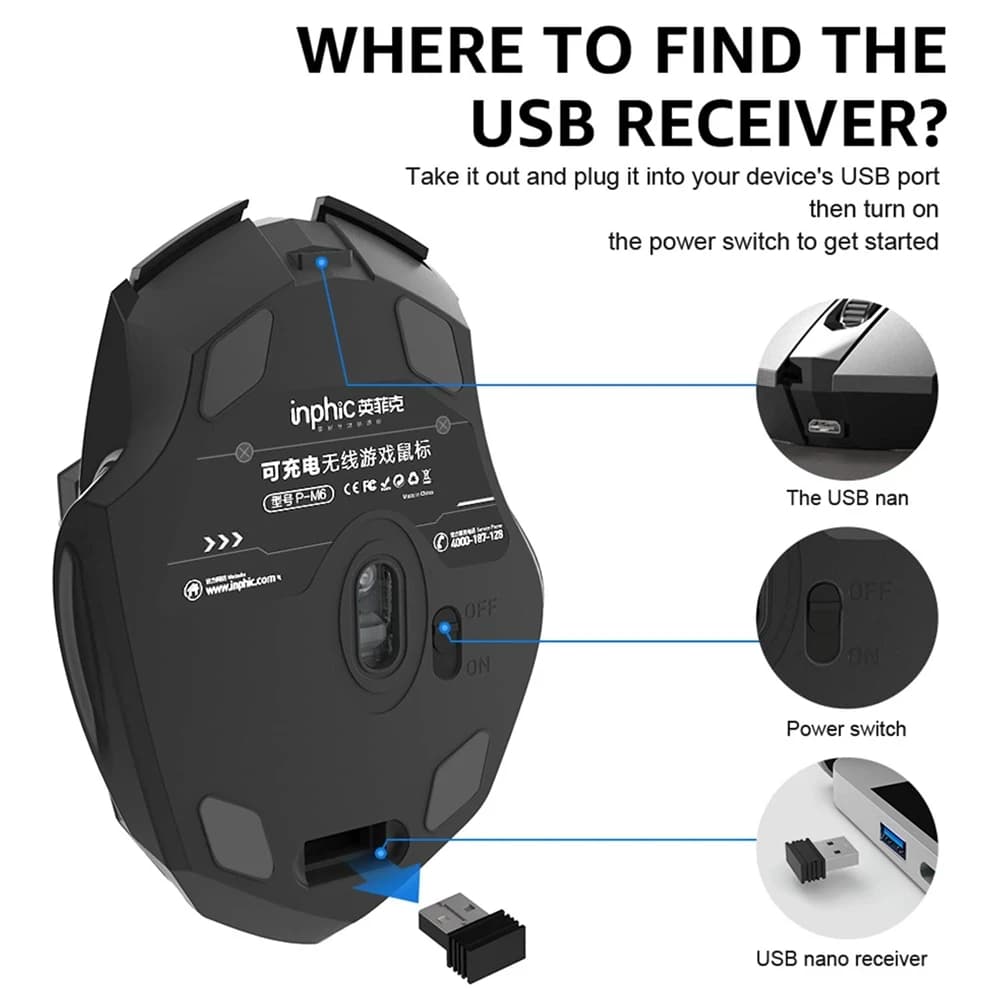 Inphic F1S Rechargeable 2.4G Wireless Mouse Office Mute Ergonomic And Skin-friendly Materials Support PC Laptop Tablet Universal - 5