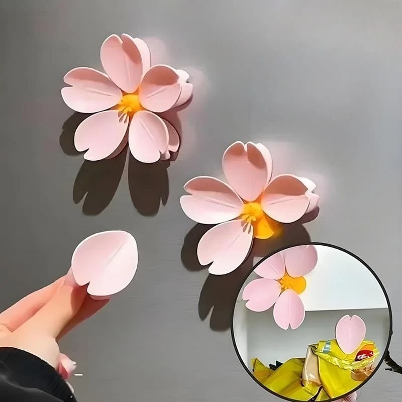 Sakura Magnetic Fridge Magnet Seal Clip, Petal Sealing Clip, Magnetic Fridge Sticker, Snack Clip, Flower Decoration - 6