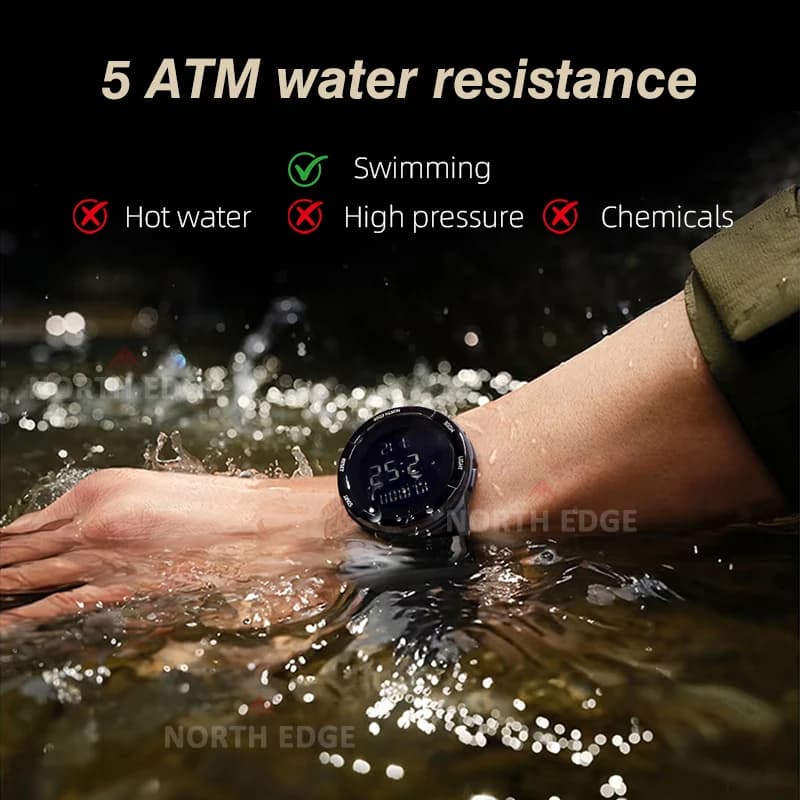 NORTH EDGE 2025 TERRAX Men's Sports Digital Military Watches Outdoor Fun Swimming Waterproof 50m Stopwatch Countdown Light Watch - 4