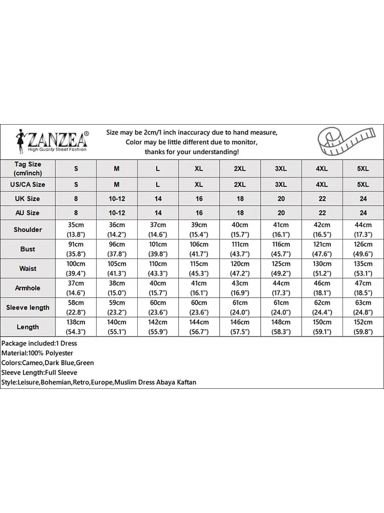 ZANZEA فستان طويل الأكمام أنيق للنساء فستان إسلامي ماكسي فيستيدوس مسلم باتشوورك عباءة دبي فستان صيفي خريفي مطبوع بالزهور - 6