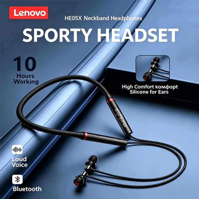 NEW Lenovo HE05X Neck Bluetooth 5.0 Headset Low Delay 8D Stereo Bass Sports Game Bluetooth Headset Waterproof  Long Life Fashion