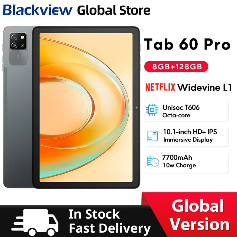 جهاز لوحي بلاكفيو تاب 16 برو 11 بوصة بشاشة FHD+ وذاكرة 8 جيجابايت + 256 جيجابايت وكاميرا 13 ميجابكسل + 8 ميجابكسل ووايدفين L1 وبطارية 7700 مللي أمبير بنظام أندرويد 14