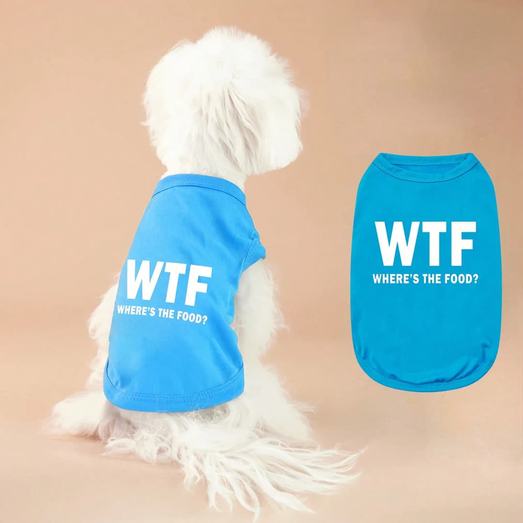 1pc Letter Print Dog Vest Tank Top, Featuring A Playful 'Where's The Food' Back Print - 5