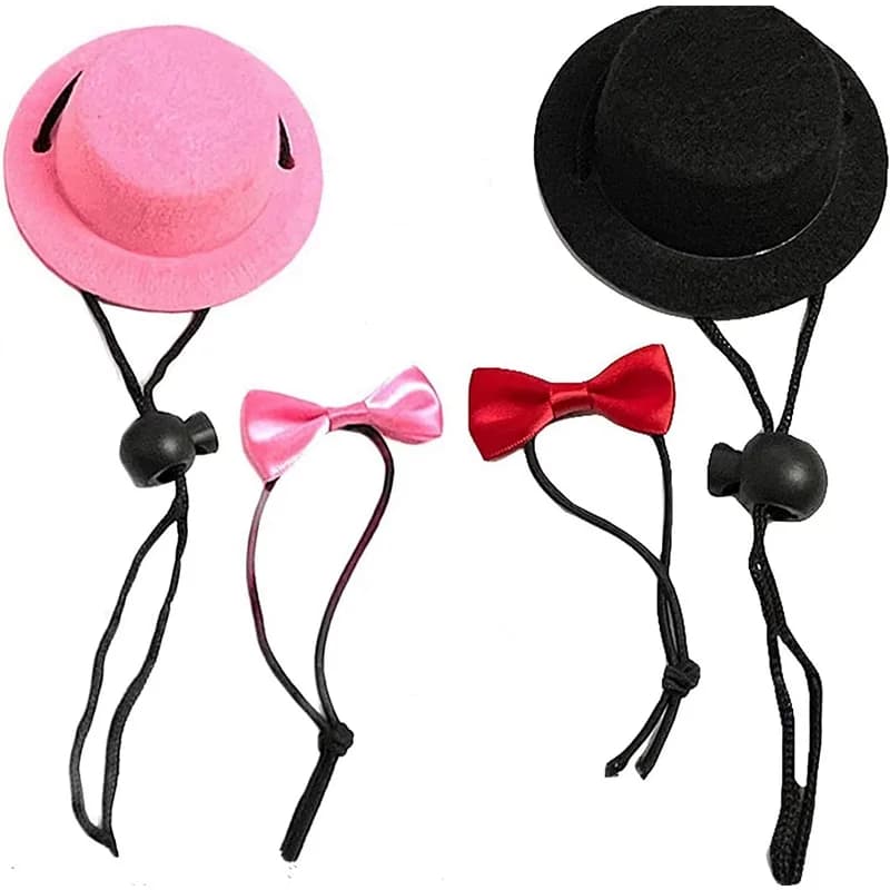 طقم مكون من قطعتين: قبعة وربطة عنق للخنازير الغينية والهامستر، زي تنكري للفئران والشينشيلا، قبعة أنيقة للأرانب، إكسسوارات للحيوانات الأليفة الصغيرة - 3