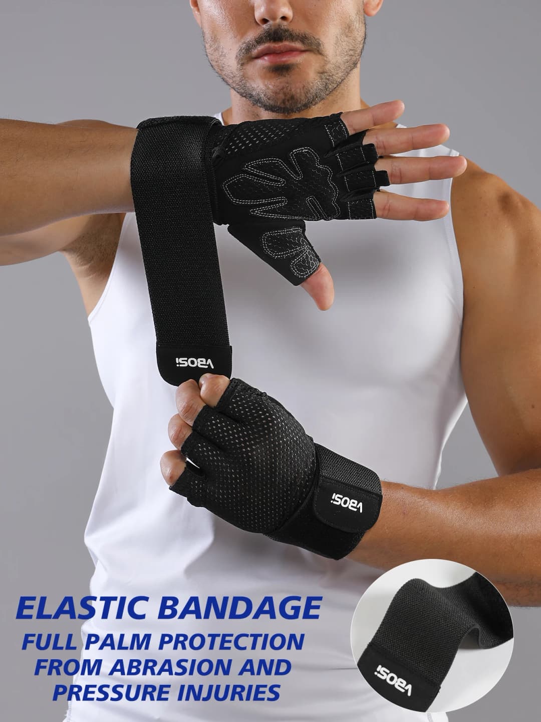 VBOSi Breathable Half-Finger Sports Gloves with Adjustable Wrist Straps, Non-Slip Gym & Cycling Gloves for Men and Women - 4