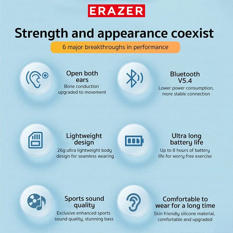 ERAZER XF22 Earphone Bluetooth 5.4 Sports Wireless Headphones Bone Conduction Headsets with Mic Neckband headphones - 6