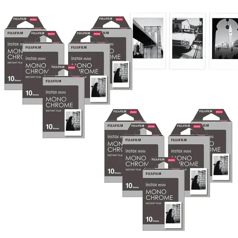 أفلام أحادية اللون من Fujifilm، أسود وأبيض، 10 إلى 100 ورقة، متوافقة مع Mini 12 وMini 8 و9 و11 و7s و25، ورق صور