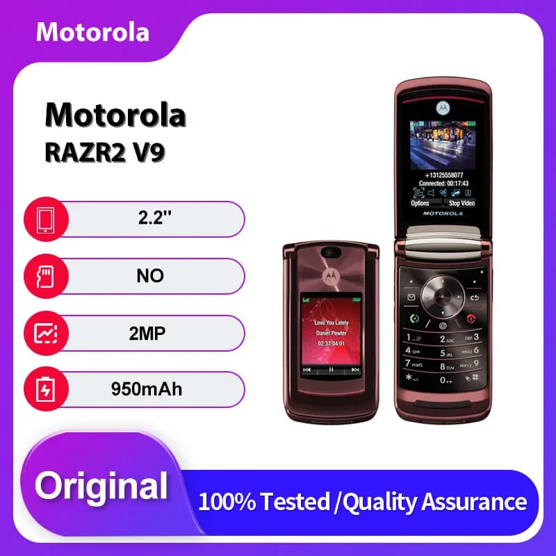 Original Unlocked Motorola RAZR2 V9 2.2 inches 2G/3G Bluetooth 2MP Mobile Phone Russian Arabic Keyboard