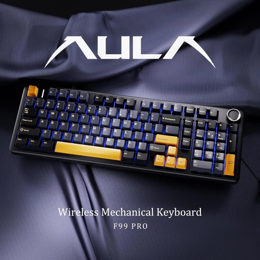 AULA F99PRO Gaming Mechanical Keyboard 99 Key Three Mode Wireless Hot Swappable Gasket Structure Custom Keyboard with Media Knob