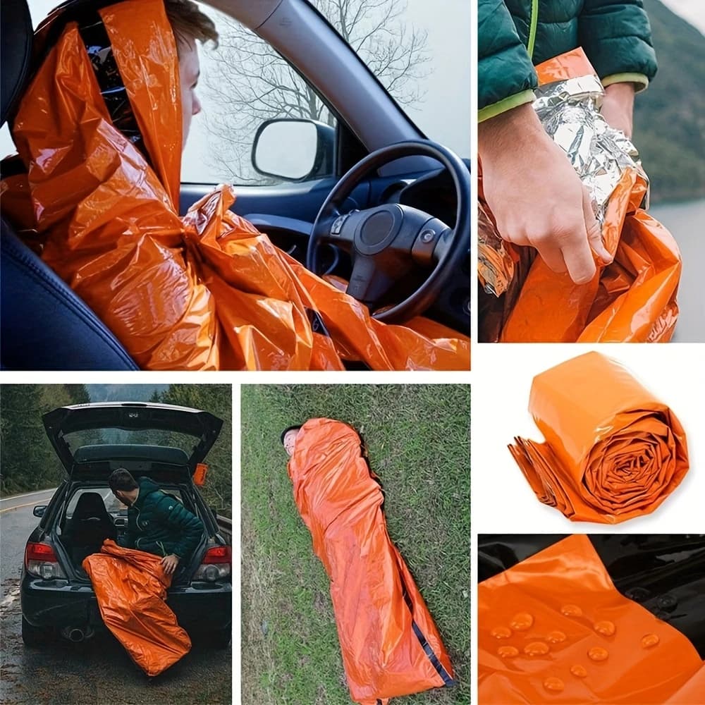 2pc Emergency Sleeping Bag/Survival Bivy Sack Mylar Thermal Emergency Blanket/Lightweight Shelter for Camping Gear Hiking Travel - 5