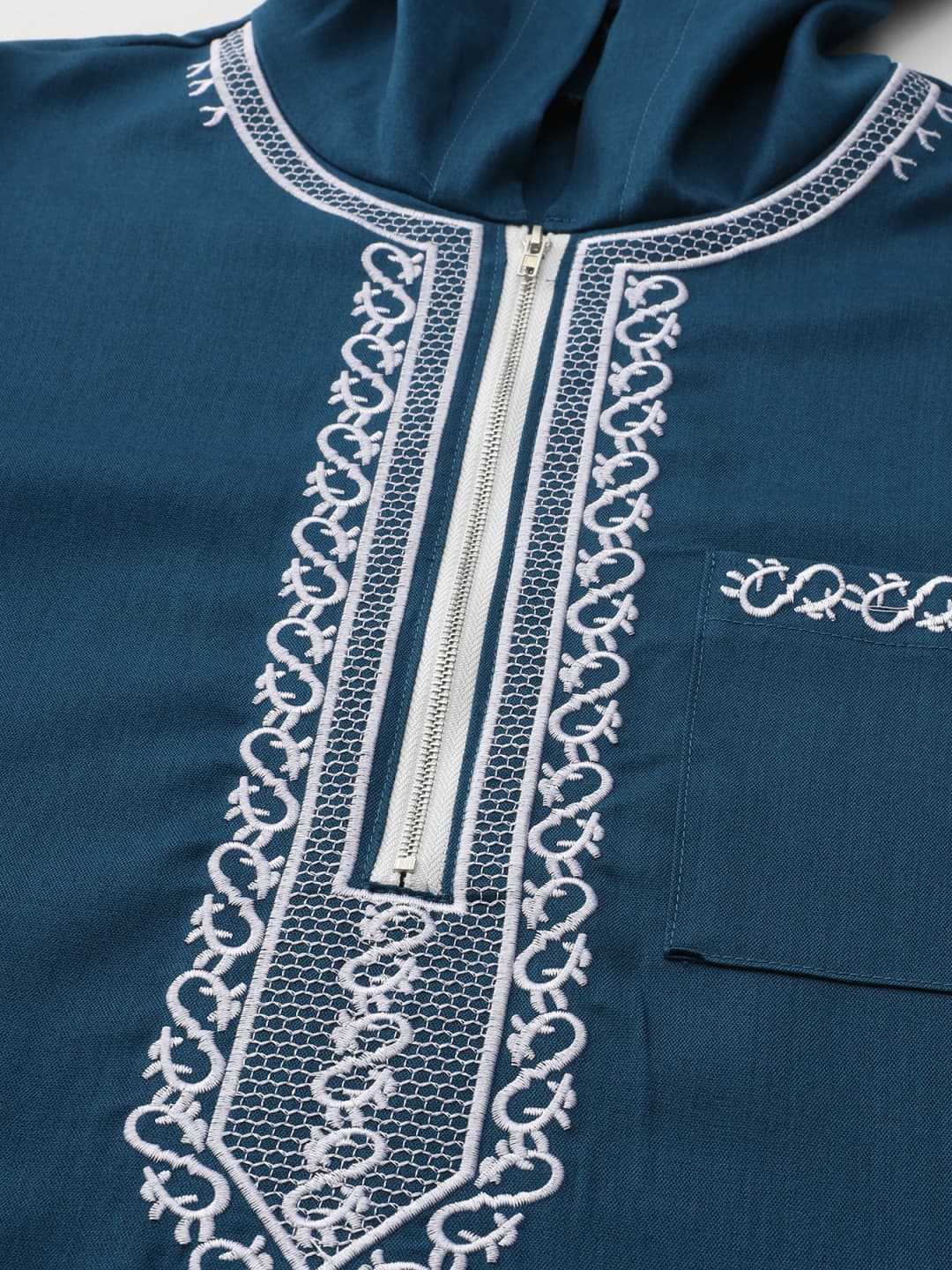 Hooded Moroccan robe Luxury men's embroidered sleeve long pocket Muslim garment Abaya Middle East Juba Thobe robe - 3