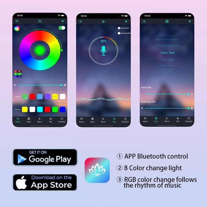 شريط إضاءة LED للسيارة مع 48 LED USB وتحكم عبر تطبيق بلوتوث مقاوم للماء متعدد الألوان RGB لإضاءة جو داخلي للسيارة - 2