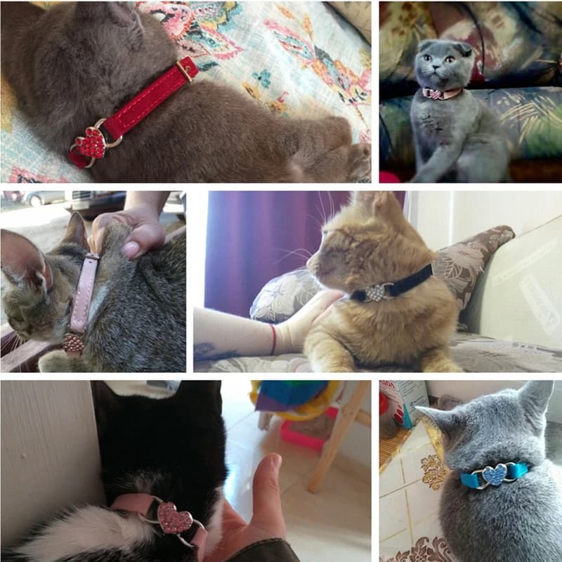 Heart Charm and Bell Cat Collar Safety Elastic Adjustable with Soft Velvet Material 8 Colors Pet Product Small Dog Collar - 2
