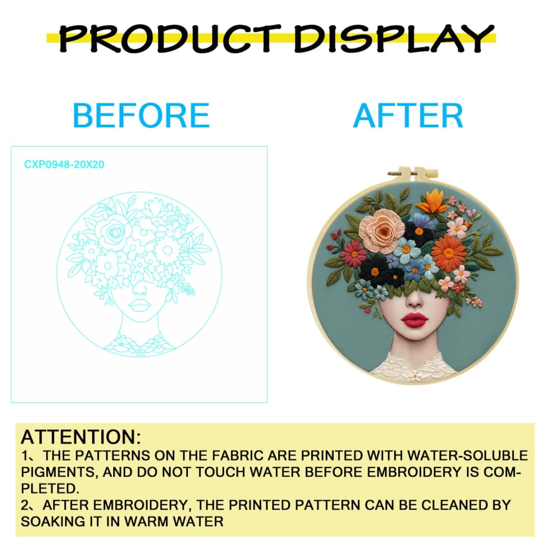 1pc 20X20CM/15X15CM  Embroidery Starter Kit DIY kit cross stitch Sewing Art-Flowers and Women - 2