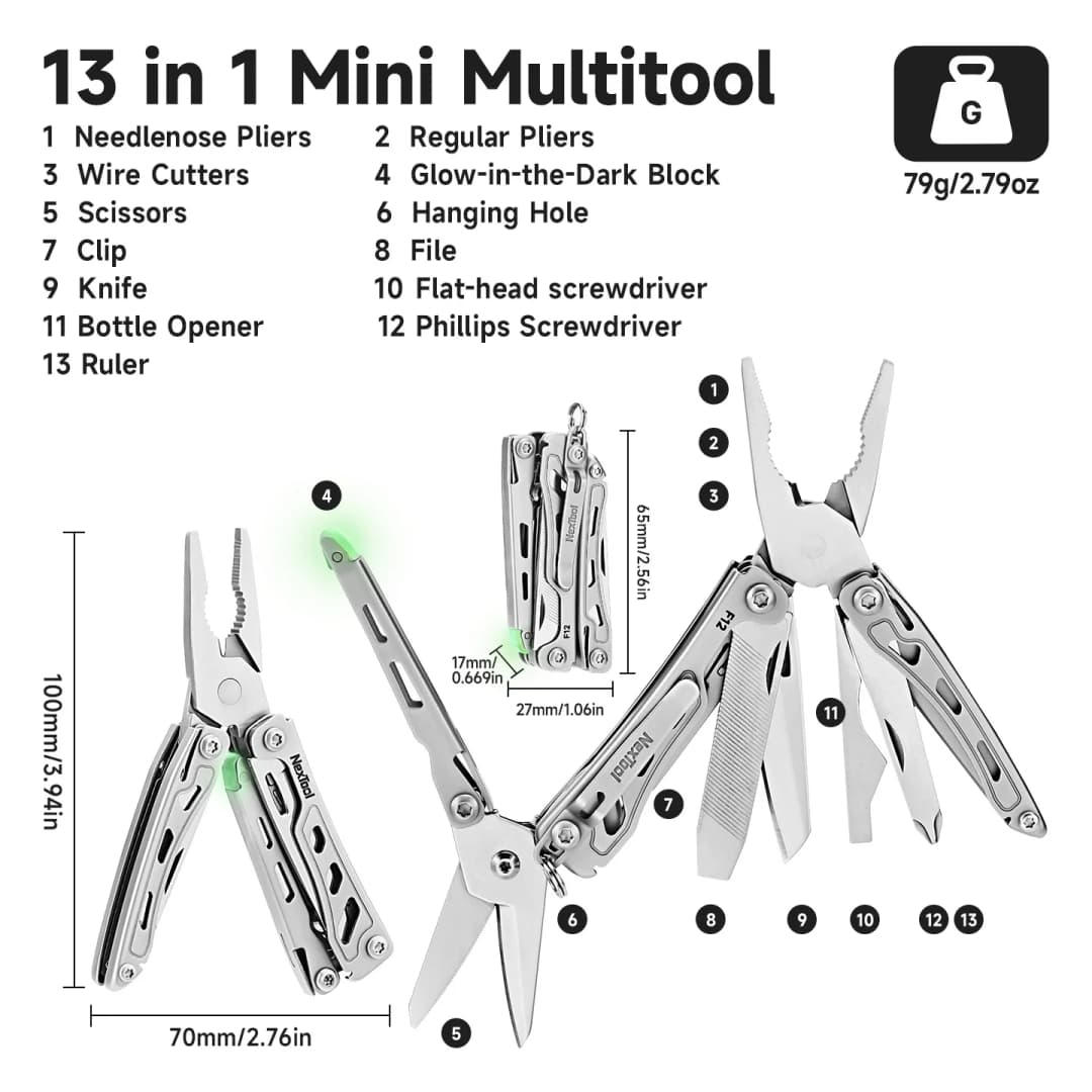 2025 New NexTool Mini Flagship F12 Multi Tool 13 In 1 Folding EDC Multitool Screwdriver Pliers File Ruler Outdoor Camping Tools - 2