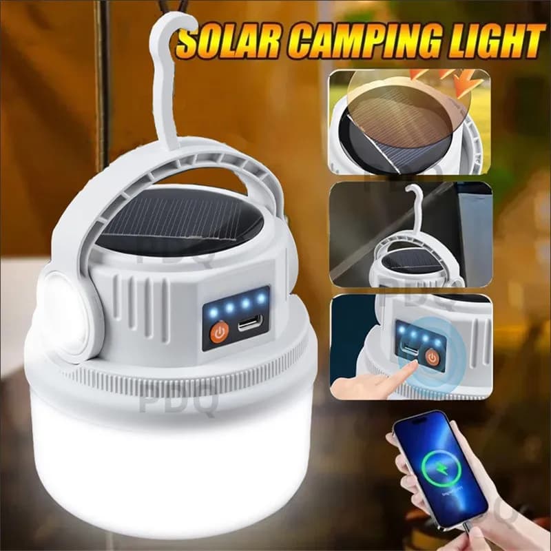 Solar Camping Lights Outdoor Waterproof Multifunctional Tent Flashlight Type-C And Solar Charge Atmosphere Light LED with Hook ﻿