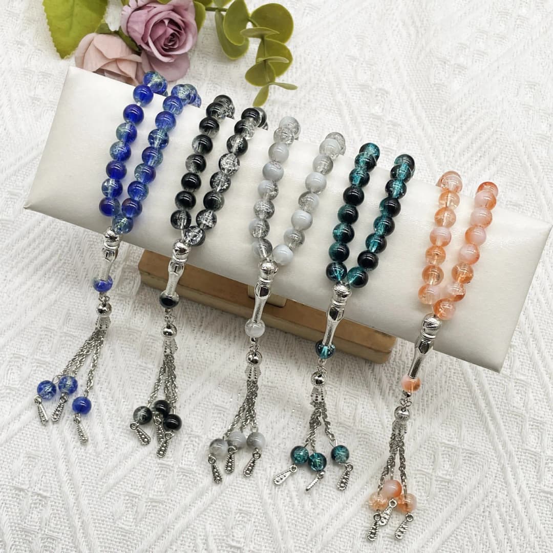 مسبحة جديدة من 33 حبة، 8 ملم، من الزجاج المتشقق، مسبحة صلاة مسلمة للعبادة اليومية، هدية عيد رمضان للنساء