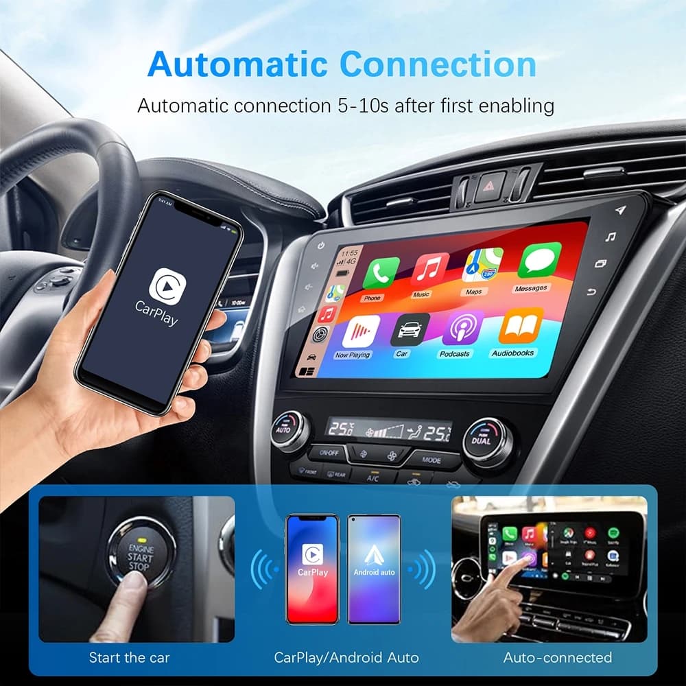 محول لاسلكي جديد لـ CarPlay وAndroid Auto، صندوق صغير ذكي للتوصيل والتشغيل، اتصال سريع عبر WiFi، متوافق مع جميع الأجهزة - 3