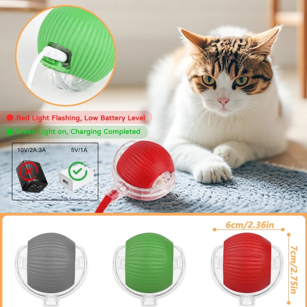 Cat Interactive Ball Toy Automatic Rolling Ball Faux Tail Rechargeable Smart Pet Electric Toy Dog Cat Training Imitate Mouse - 2