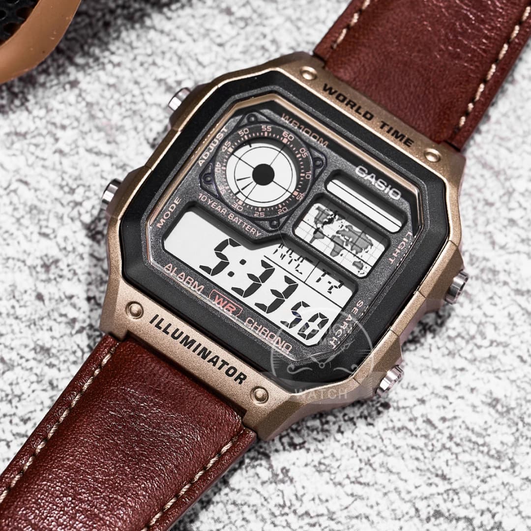ساعة Casio، مجموعة ساعات رجالية فاخرة، ساعة رقمية عسكرية LED رياضية، موديل AE-1200WHL-5A - 4