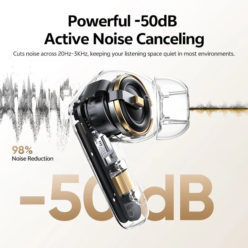 سماعة أذن بلوتوث لاسلكية QCY Melobuds N20 BH25HT20A إصدار 6.0 - عزل ضوضاء متكيف -50dB، مشغلات 13 ملم، 6 ميكروفونات، مكالمات عالية الدقة، عمر بطارية 40 ساعة - 2