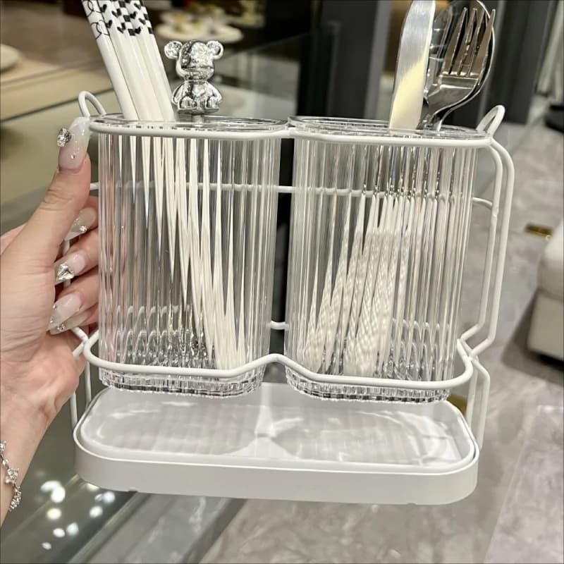 Wall Mounted Kitchen Cutlery Organizer Light Luxury Chopstick Spoon Holder Stainless steel Utensil Drying Rack - 4