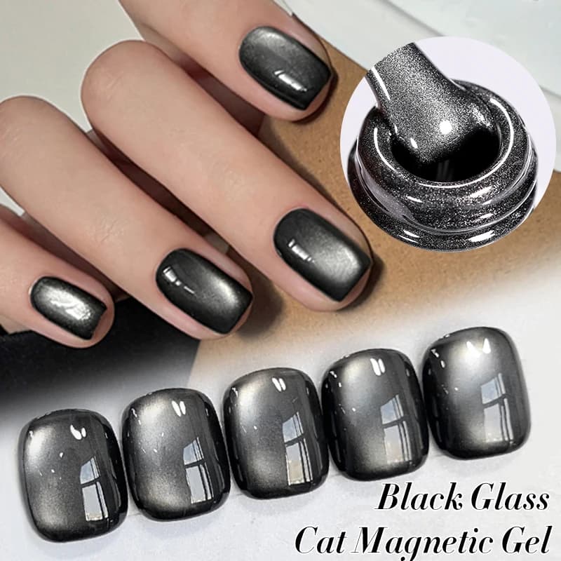 BORN PRETTY 10ml Black Glass Cat Magnetic Gel Nail Polish Punk Style Nail Art Manicure Varnis Semi Permanent Gel for Winter Nail - 3