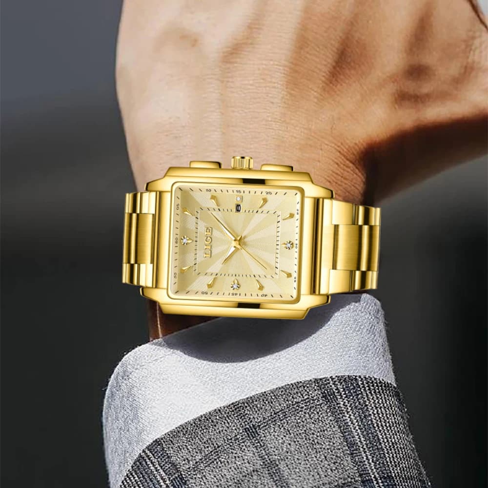 LIGE Fashion Business Watch Men Square Sport Waterproof Watches For Men Top Brand Luxury Military Quartz Chronograph Wristwatch - 5