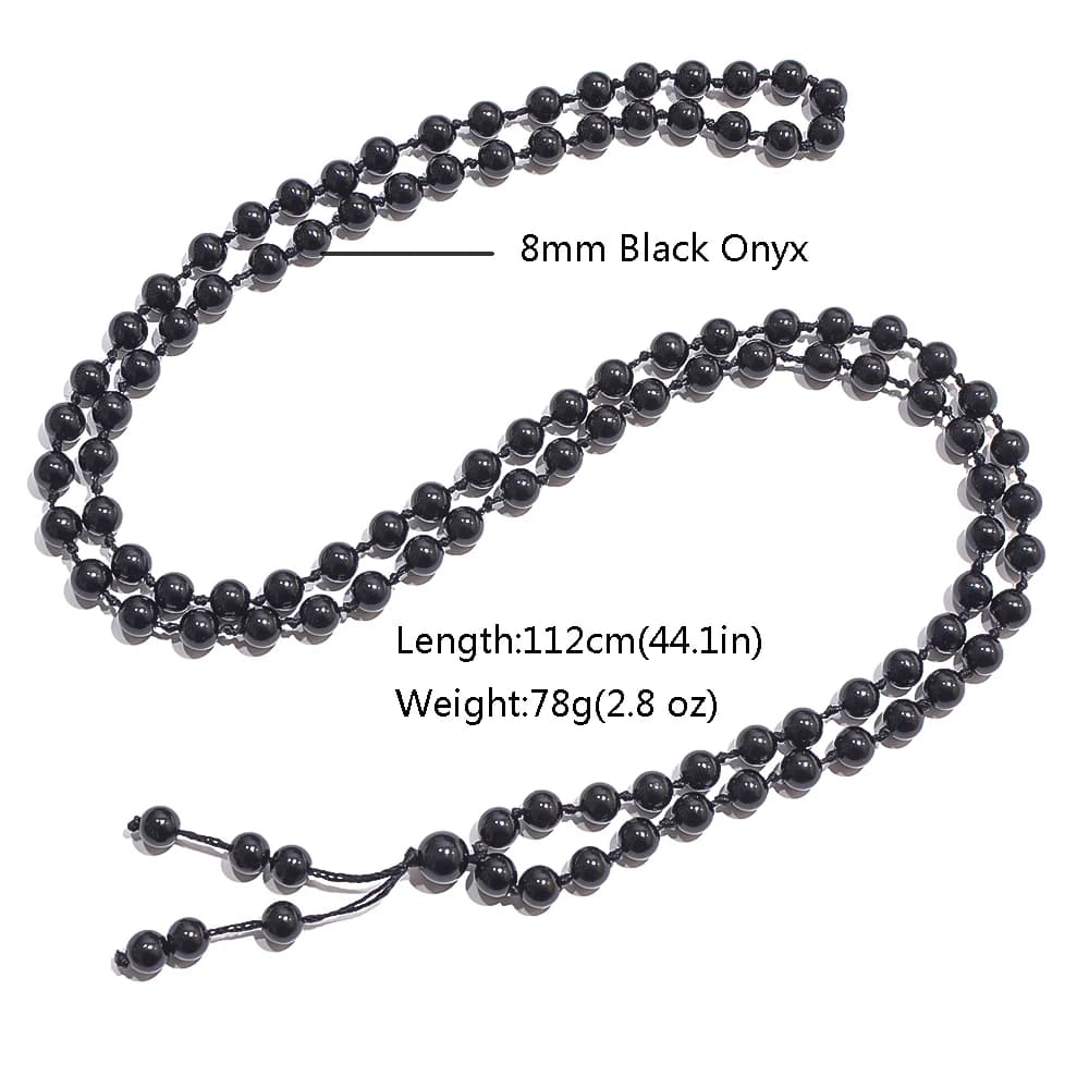 8mm Black Onyx Knoted 108 Mala Beads Prayer Necklace Meditation Yoga Japamala Rosary for Men and Women - 2