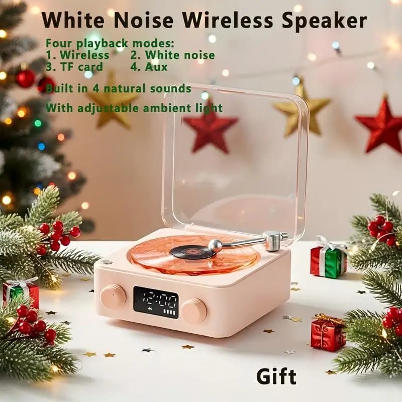 Retro Turntable Speaker With White Noise Wireless Bluetooth Vinyl Record Player Stereo Sound RGB Projection Lamp Effect